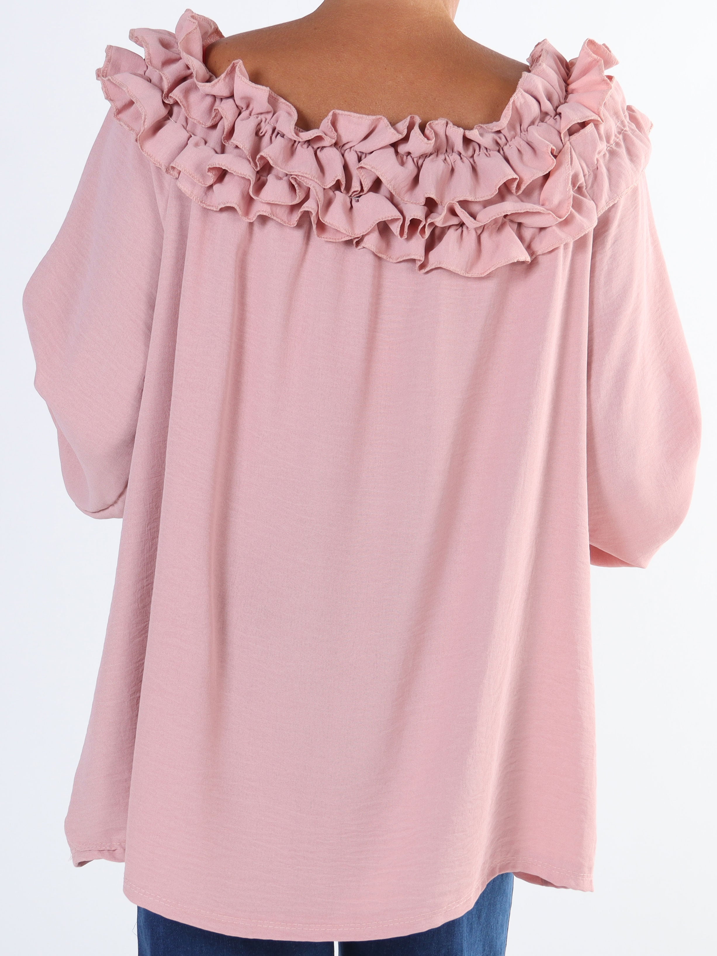 Chili - Fineste plus size tunika bluse med flæser i udskæringen (bestseller)
